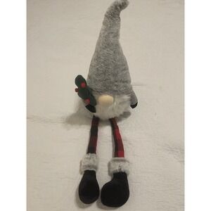 Balsam & Fir Christmas Gnome Plush Shelf Sitter Buffalo Plaid Grey Hat Holiday